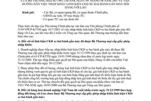 Công văn 1961/TM-XNK hướng dẫn việc nhập khẩu linh kiện CKD xe hai bánh gắn máy đổi hàng với Lào