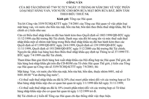 Công văn 7749/TC/TCT phân loại mặt hàng van, vòi nước cho bồn rửa mặt, bồn rửa bát, bồn tắm theo biểu thuế nhập khẩu