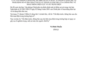 Công văn 3660/VPCP-CN đính chính NĐ 45/2001/NĐ-CP hoạt động điện lực và sử dụng điện