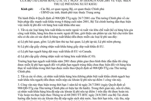 Công văn 8272/TC-TCT miễn thu lệ phí hàng xuất khẩu