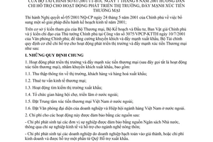 Thông tư 61/2001/TT-BTC hướng dẫn chi hỗ trợ cho hoạt động phát triển thị trường, đẩy mạnh xúc tiến thương mại