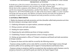 Circular no.  61/2001/TT-BTC of August 01, 2001 guiding the spendings in support of market development and trade promotion activities