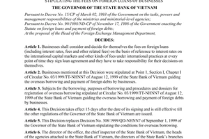 Decision no. 980/2001/QD-NHNN of August 01, 2001 stipulating the fees on foreign loans of businesses