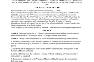 chưa có bản TV Decision No. 3376/2001/QD-BYT of August 08, 2001 promulgating the