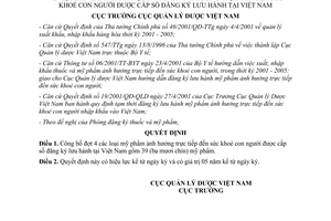 Quyết định 32/2001/QĐ-QLD Danh mục mỹ phẩm ảnh hưởng đến sức khoẻ con người