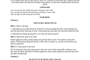 Nghị định 43/2001/NĐ-CP quy định chế độ tài chính doanh nghiệp bảo hiểm và doanh nghiệp môi giới bảo hiểm