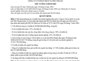 Quyết định 971/QĐ-TTg chuyển công ty Vật tư dịch vụ và du lịch Phú Nhuận thành Công ty cổ phần dịch vụ Phú Nhuận