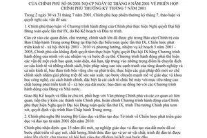 Nghị quyết 08/2001/NQ-CP phiên họp Chính phủ thường kỳ tháng 7 năm 2001