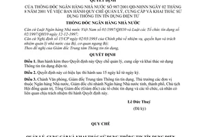 Quyết định 987/2001/QĐ-NHNN quy chế quản lý cung cấp khai thác sử dụng Thông tin tín dụng điện tử