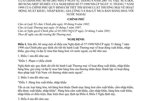 Nghị định 44/2001/NĐ-CP hoạt động xuất khẩu, nhập khẩu, gia công và đại lý mua bán hàng hoá với nước ngoài