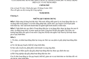 Nghị định 45/2001/NĐ-CP hoạt động điện lực và sử dụng điện
