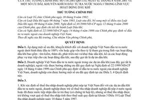 Quyết định 116/2001/QĐ-TTg ưu đãi khuyến khích đầu tư ra nước ngoài trong hoạt động dầu khí
