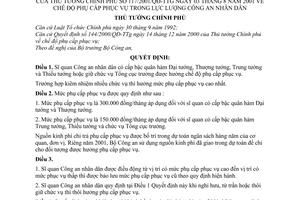 Quyết định 117/2001/QĐ-TTg chế độ phụ cấp phục vụ trong lực lượng Công an nhân dân