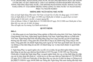 Quyết định 993/2001/QĐ-NHNN mức cho vay không có bảo đảm Ngân hàng thương mại nhà nước chi nhánh nước ngoài ở Việt Nam người nghèo công ty tài chính