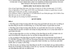 Quyết định 991/2001/QĐ-NHNN mức cho vay không có bảo đảm bằng tài sản đối với Quỹ tín dụng nhân dân các cấp
