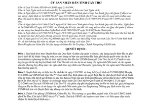 Quyết định 54/2001/QĐ-UB phân cấp quản lý đầu tư xây dựng phê duyệt phương án đền bù thiệt hại cho UBND TP Cần Thơ Thị xã Vị Thanh huyện thuộc tỉnh CT