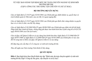 Quyết định 17/2001/QĐ-BXD tập Định mức dự toán chuyên ngành vệ sinh môi trường