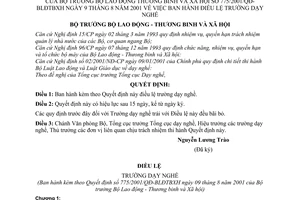 Quyết định 775/2001/QĐ-BLĐTBXH điều lệ trường dạy nghề