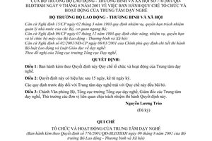 Quyết định 776/2001/QĐ-BLĐTBXH quy chế tổ chức hoạt động  trung tâm dậy nghề