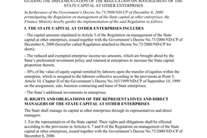 Circular No. 64/2001/TT-BTC of August 10, 2001, guiding the implementation of the regulation on management of the state capital at other enterprises.