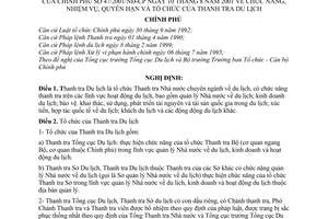 Nghị định 47/2001/NĐ-CP chức năng, nhiệm vụ, quyền hạn và tổ chức của Thanh tra Du lịch