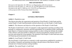 Decree No. 48/2001/ND-CP of August 13, 2001, on organization and operation of the people’s credit funds.