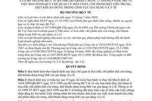 Quyết định 3486/2001/QĐ-BYT Quy chế quản lý hoá chất chế phẩm diệt công trùng khuẩn dùng trong gia dụng y tế