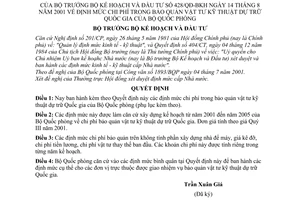 Quyết định  428/QĐ-BKH định mức chi phí trong bảo quản vật tư kỹ thuật dự trữ Quốc gia của Bộ Quốc phòng