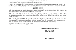 Quyết định 3693/2001/QĐ-UB chấm dứt phụ thu tiền điện Bến Tre