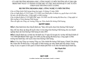 Quyết định 47/2001/QĐ-BKHCNMT Quy chế tuyển chọn Giải thưởng Chất lượng