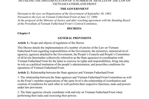 Decree No. 50/2001/ND-CP of August 16, 2001, detailing the implementation of a number of articles of The Law on Vietnam Fatherland front.