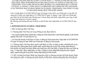 Thông tư 20/2001/TT-BTM hoạt động xuất khẩu, nhập khẩu để hướng dẫn thực hiện Nghị định 44/2001/NĐ-CP