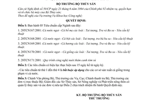 Quyết định 651/2001/QĐ-BTS  tiêu chuẩn cấp ngành 28TCN167:2001 28TCN168:2001  28TCN169:2001  28TCN170:2001  28TCN171:2001