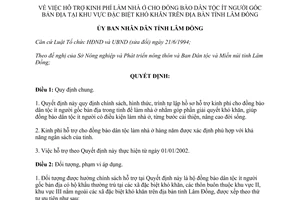 Quyết định 70/2001/QĐ-UB hỗ trợ kinh phí làm nhà ở đồng bào dân tộc ít người khu vực đặc biệt khó khăn Lâm Đồng