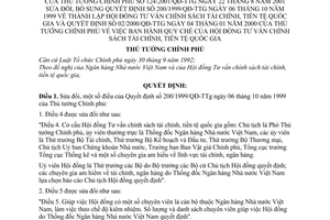 Quyết định 124/2001/QĐ-TTg Quy chế hội đồng tư vấn chính sách tài chính tiền tệ quốc gia sửa đổi Quyết định 200/1999/QĐ-TTg Quyết định 02/2000/QĐ-TTg