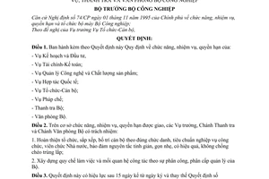 Quyết định 39/2001/QĐ-BCN Quy định chức năng, nhiệm vụ, quyền hạn của Vụ, Thanh tra và Văn phòng Bộ Công nghiệp