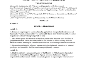 Decree No. 54/2001/ND-CP of August 23, 2001, guiding the execution of expulsion penalty