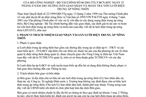 Thông tư liên tịch 06/2001/TTLT/BCN-BTC hướng dẫn giao nhận hoàn trả vốn lưới điện trung áp nông thôn