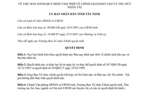 Quyết định 167/2001/QĐ-UB chính sách đào tạo thu hút nhân tài Tây Ninh