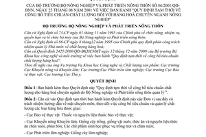 Quyết định 86/2001/QĐ-BNN  công bố tiêu chuẩn chất lượng đối với hàng hoá chuyên ngành nông nghiệp