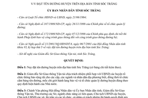 Quyết định 145/2001/QĐ.UBNDT đặt tên đường huyện trên địa bàn Sóc Trăng