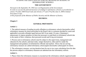 Decree No. 52/2001/ND-CP of August 23, 2001, guiding the execution of judicial measure of sending to reformatory schools