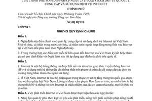 Nghị định 55/2001/NĐ-CP quản lý, cung cấp và sử dụng dịch vụ Internet