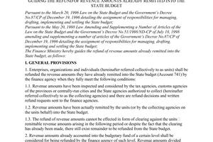 Circular No. 68/2001/TT-BTC of August 24, 2001, guiding the refund of revenue amounts already remitted into the state budget.
