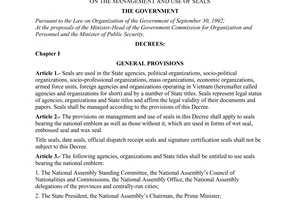 Decree No. 58/2001/ND-CP of August 24, 2001, on the management and use of seals