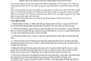 Thông tư 68/2001/TT-BTC hướng dẫn hoàn trả các khoản thu đã nộp ngân sách nhà nước