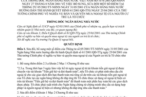 Quyết định 1076/2001/QĐ-NHNN nghĩa vụ bán quyền mua ngoại tệ người cư trú là tổ chức sửa đổi Thông tư 05/2001/TT-NHNN hướng dẫn QĐ 61/2001/QĐ-TTg