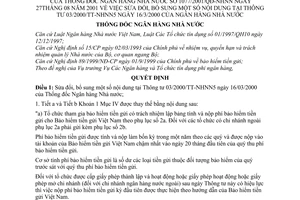 Quyết định 1077/2001/QĐ-NHNN bảo hiểm tiền gửi sửa đổi thông tư 03/2000/TT-NHNN5