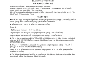 Quyết định 1130/QĐ-TTg chuyển doanh nghiệp nhà nước Công ty Diêm Thống Nhất thành Công ty cổ phần