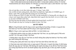 Quyết định 3649/2001/QĐ-BYT công bố danh sách bổ sung đợt 2 năm 2001 gồm 6 công ty nước ngoài đăng ký hoạt động về thuốc nguyên liệu làm thuốc